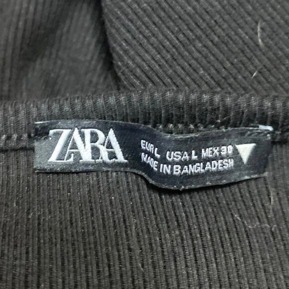 Zara Black Ribbed Knit Long Sleeve Button Up Cardigan Sweater Crop Top Size L - Picture 3 of 4